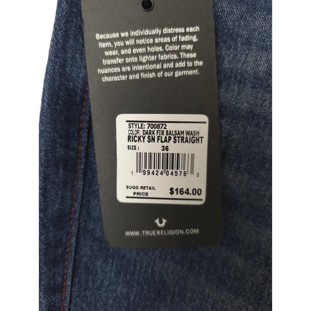 True Religion‎ Ricky SN Flap Straight Style 700872 Dark Fir Balsam Wash Sz 36x34